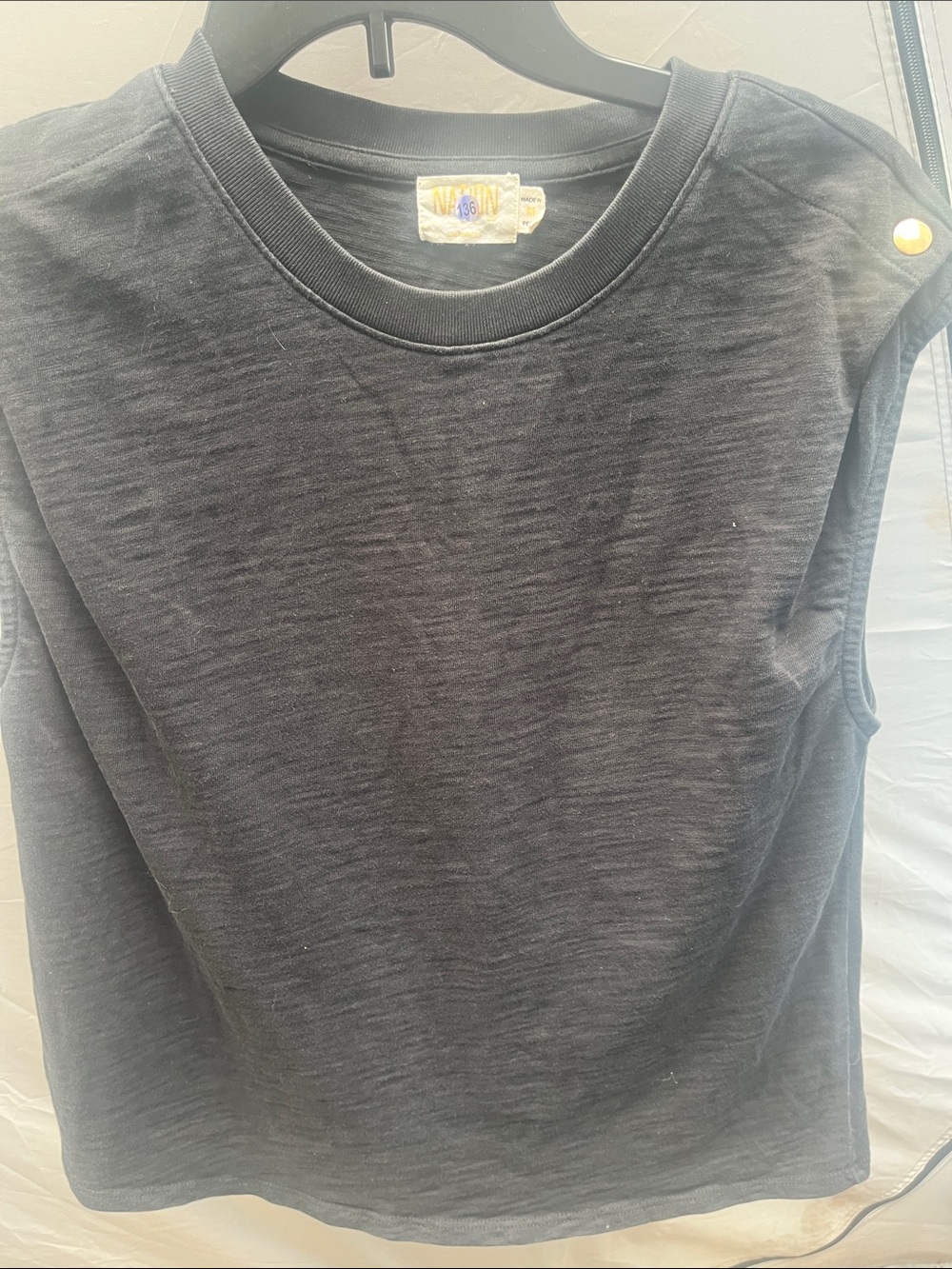 Nation LTD Black Sleeveless Muscle Tee with Shoulder Snap